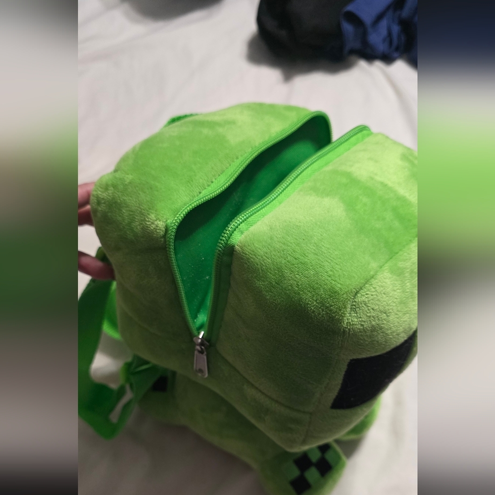 Green Plush Creeper Kids Backpack - Picture 4 of 4